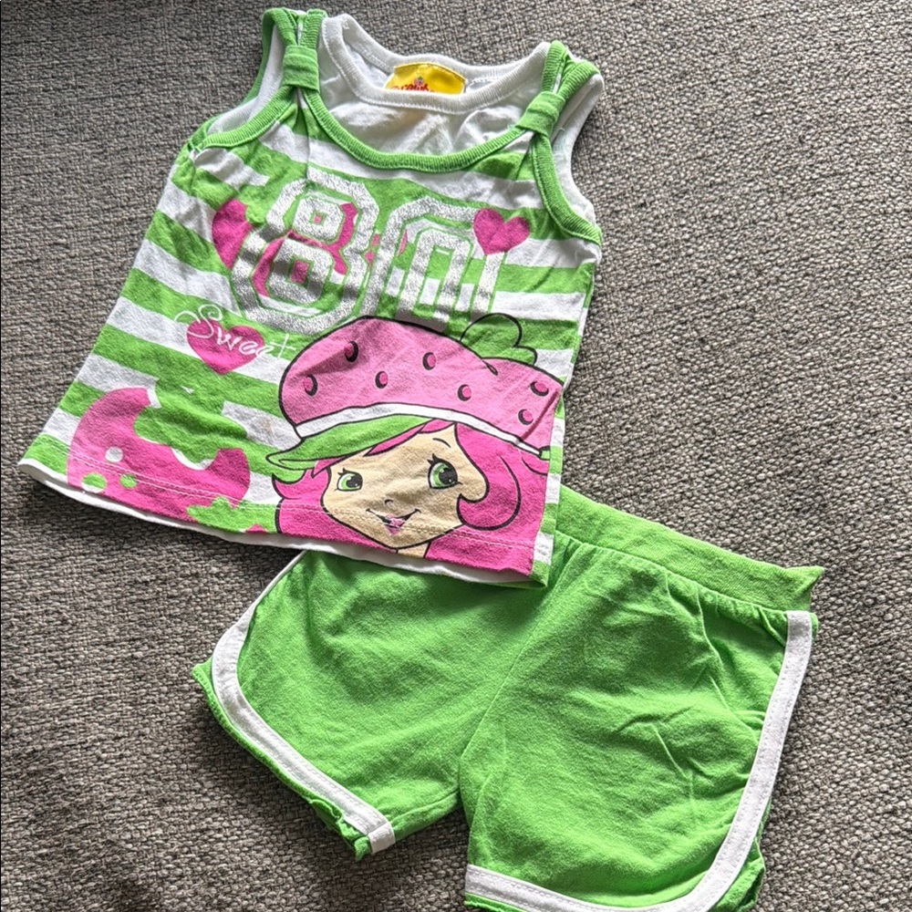 Green & Pink 2012 Y2K Strawberry Shortcake  Tank + Shorts Set